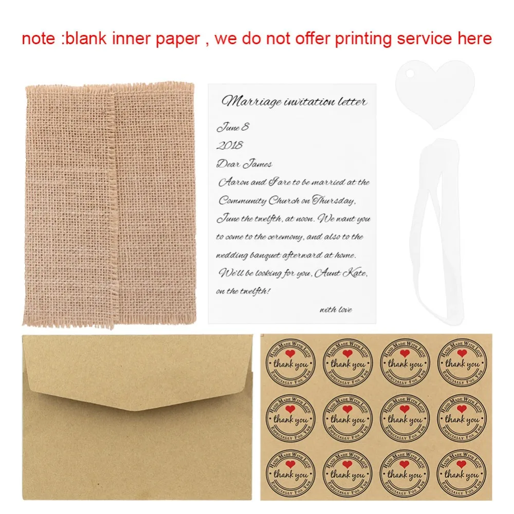  OourWarm 30/10Pcs Rustic Wedding Invitations Burlap Greeting Cards Postcard with Ribbon Envelope Vi - 32978116050