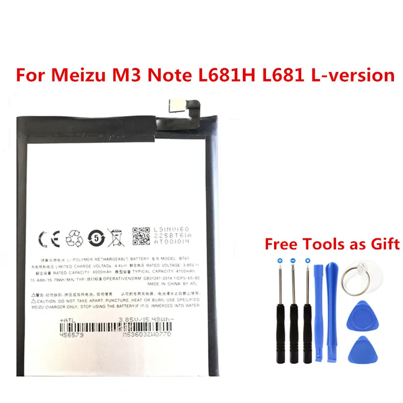 

BT61 phone built-in Original battery 3100mAh For Meizu M3 Note L681H L681 L-version Li-ion Replacement Batteries + Free Tools