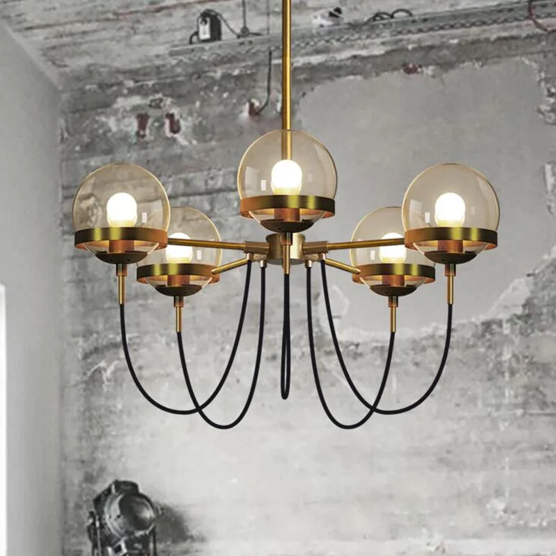 

5 Heads Nordic Modern American Cafe Retro Restaurant LED Pendant Lamp Cognac Glass Ball Hanglamp Bedroom Deco Light Fixtures