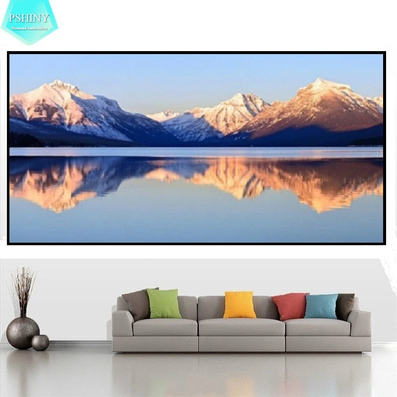 

PSHINY 5D DIY Diamond embroidery snow mountain in the lake full mosaic square rhinestone landscape Diamond painting cross stich