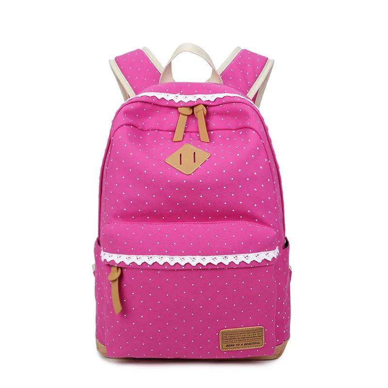 Новые винтажные школьные сумки для девочек-подростков, вместительный школьный портфель женская, холщовая рюкзак с точечной печатью, рюкзак, сумка для книг - Цвет: rose