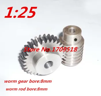 

1 sets 1M25t 25 teeth 1:25 worm gear reduction ratio:1:25 worm rod bore 8mm