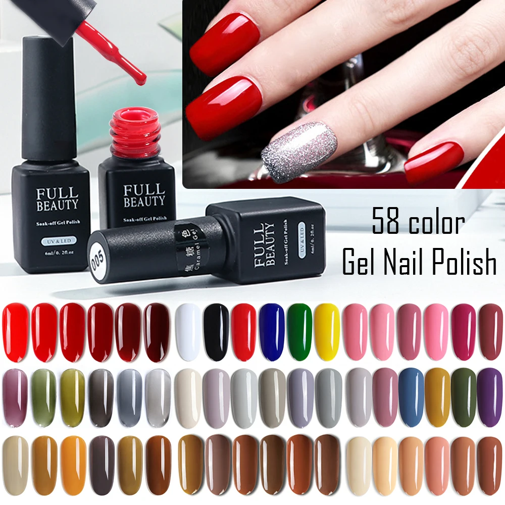 

Gel Varnish 6ML UV Gel Nail Polish Soak off Red Black Colorful Primer Lacquer Manicure Base Top Coat Semi Permanent SA981