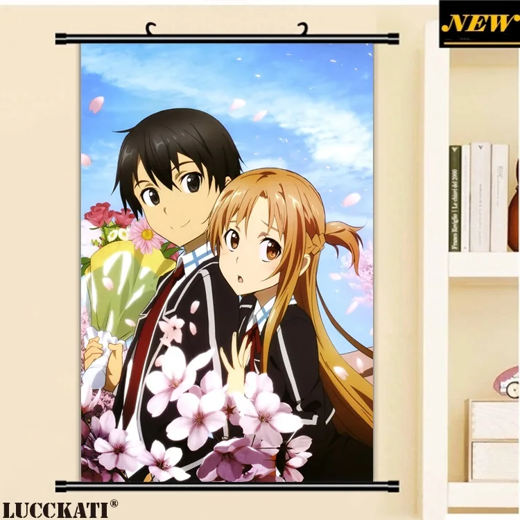 40X60 см Sword Art онлайн Sao Asuna Kazuto kirito, мультяшное художественное искусство, Настенная картина, прокрутка, холст, живопись, плакат