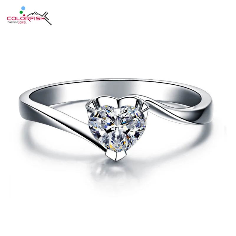 COLORFISH 925 серебро в форме сердца камень кольца для Для женщин Solitaire Обручение обручальное кольца подарок любимым