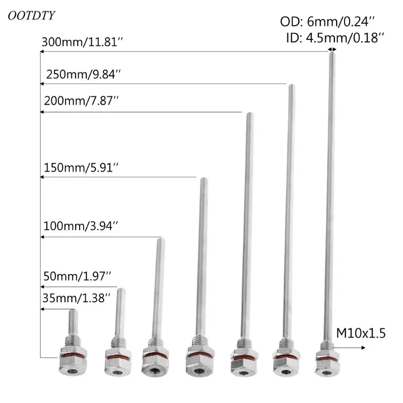 OOTDTY L35-300mm термопровод из нержавеющей стали M10X1.5 резьба OD6mm для датчика температуры