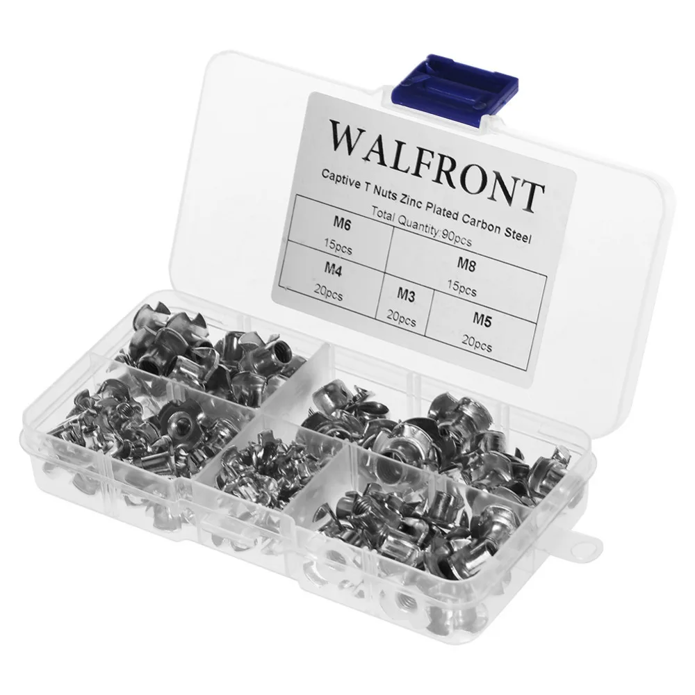 M6 M4 T Nuts-90pcs Acciaio al Carbonio M3 M8 Dadi a T a Quattro Punte Inserti ciechi Dado for mobili in Legno M5