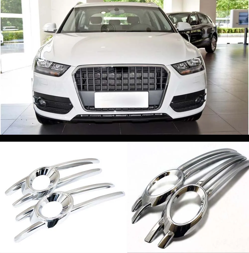 

CAPQX 2PCS For Audi Q3 2013 2014 2015 ABS Chrome Front fog light foglamp Driving Lamp Frame cover trim panel Cap Garnish Shell