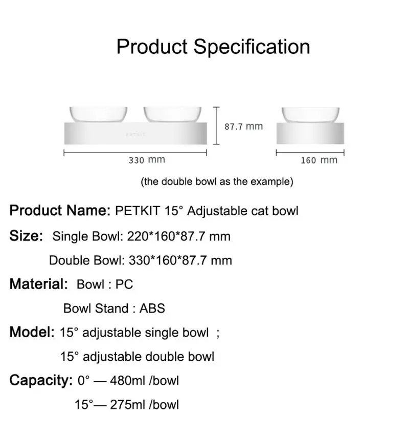 PETKIT 15 градусов регулируемая миска для питомца кошки подставка противоскользящая кошачья тарелка наклонная замедляет подачу для кошек одинарные или двойные миски и кормушки
