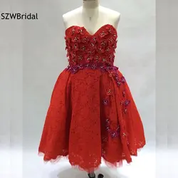 Новое поступление красное кружевное коктейльное платье 2019 вышитый бисером цветок когда-либо довольно короткие коктейльные платья плюс