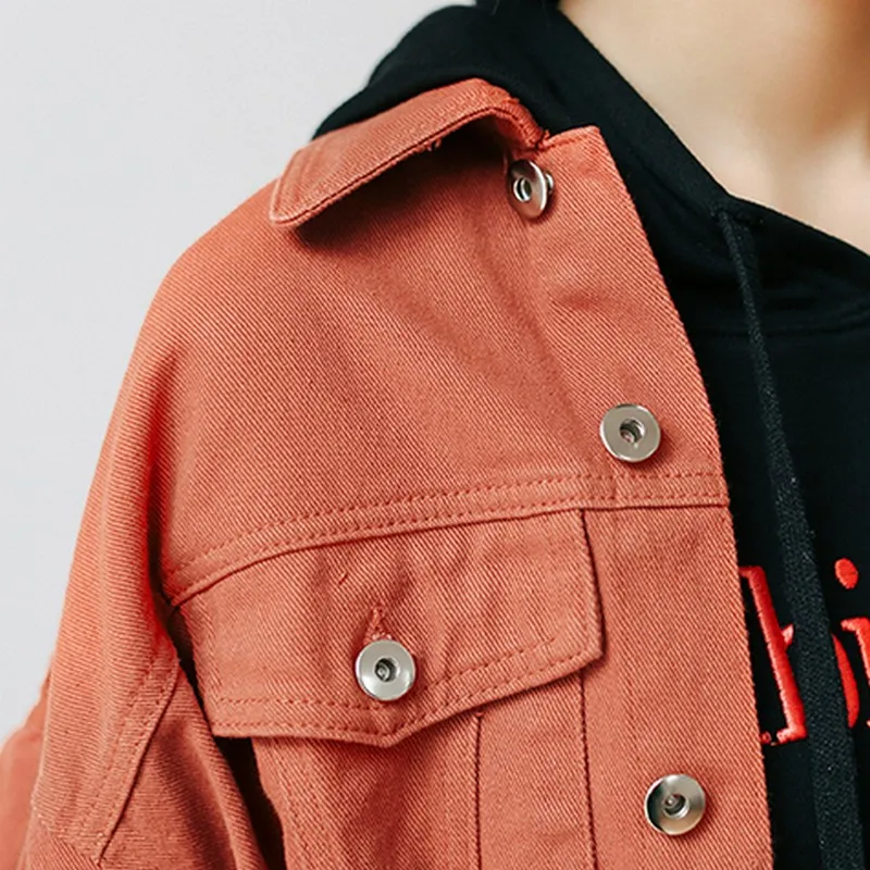 Best  New Fashion Orange Female Jacket Bomber Jackets Jeans Jacket Women Loose Lantern Sleeves Women's De