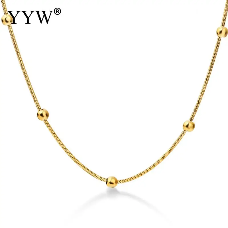 

YYW 316L Stainless Steel Gold-color Round Ball Pendant Necklace Link Chain Necklace Fashion Jewelry For Women or Men