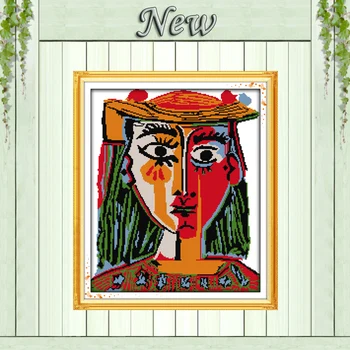 

Picasso wear a hat of the woman oil painting counted printed on canvas DMC 11CT 14CT kits Cross Stitch embroidery needlework Set