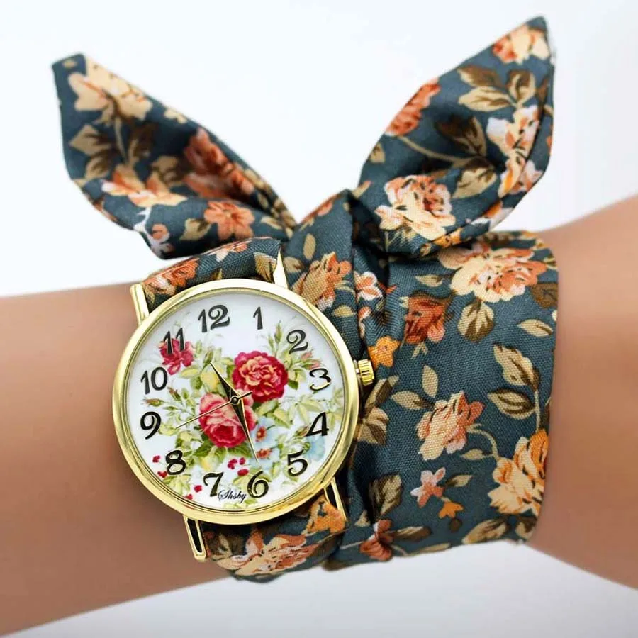 Shsby Ladies Flower Cloth Wristwatch Women Dress Watch Fabric Watch Girls Bracelet women watches
