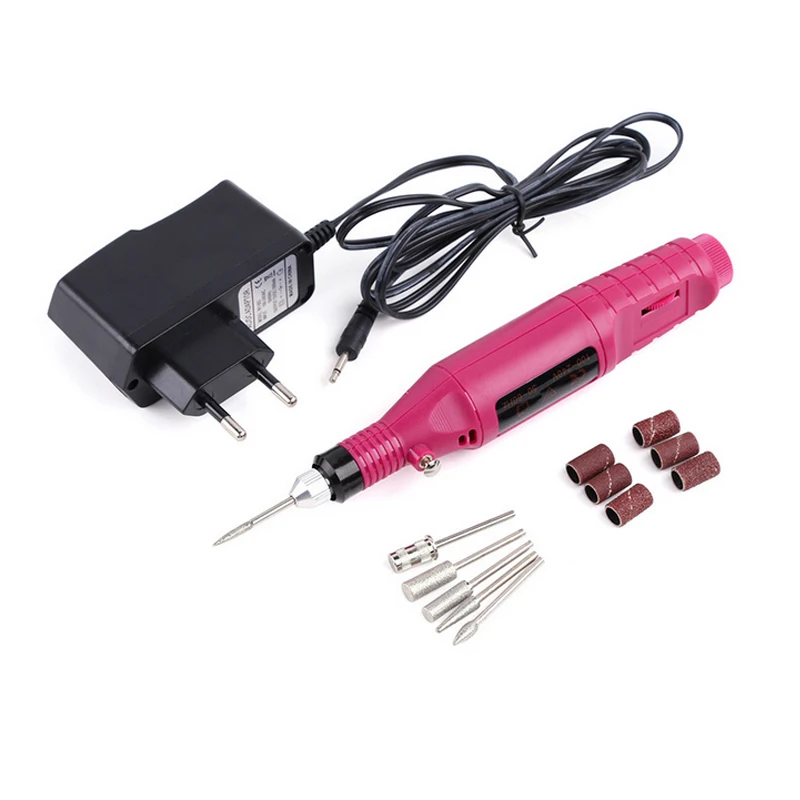 

Mini Electric manicure Beauty Nail drill Polishing machine nail polishingTools with 6 Bits Pen Shape EU Plug