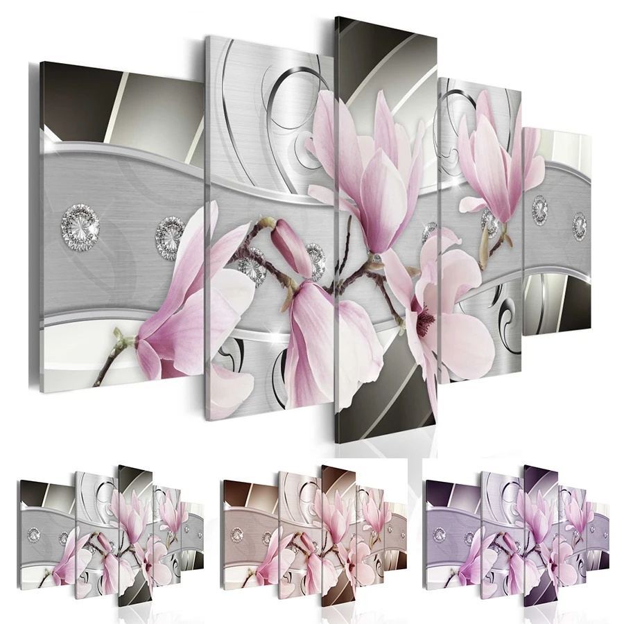 

2019 Unframed 5 Panel Framless Diamond Flower Canvas Prints Painting Picture Ginkgo Biloba Flowers Picture Art Home Wall Decor