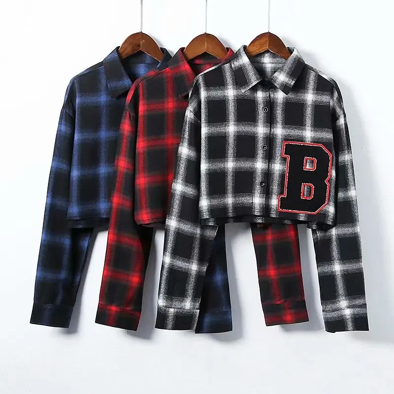 Plaid Drop Shoulder Crop Shirt 