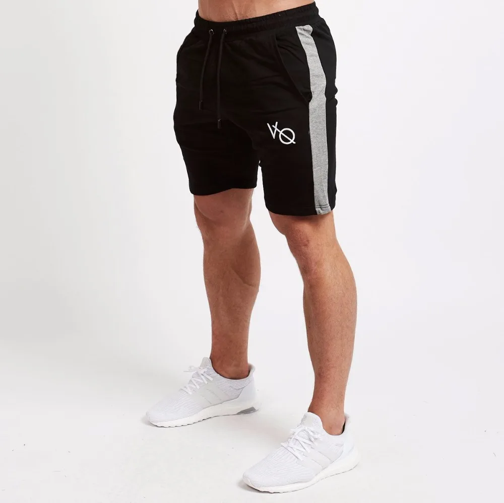 NEW 2019 Summer Casual Fitness Stripe Printed Elastic Waist Drawstring Loose grey/black Joggers Practise short trousers Men