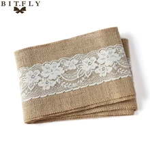 100 шт./лот натуральная элегантная джутовая ткань с кружевом Tirm стул пояса джутовое украшение на стул бант для деревенский Свадебный декор домашний текстиль