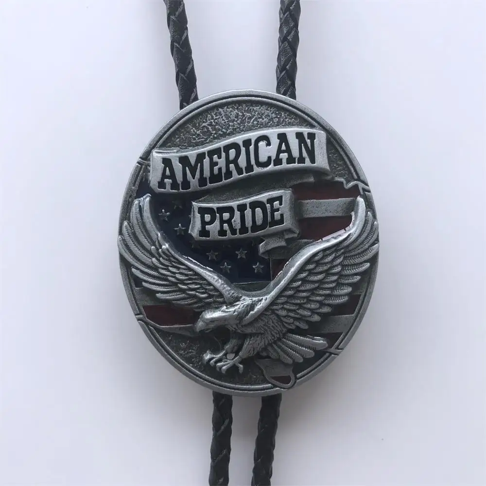 

New Western Fly Eagle Flag Oval Bolo Tie Neck Tie Wedding Leather Necklace also Stock in US