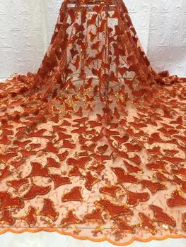 

African Glitter Lace Fabric 2018 High Quality Lace, Blush Pink Fabric Lace, African Velvet Lace Applique Fabric Orange Green