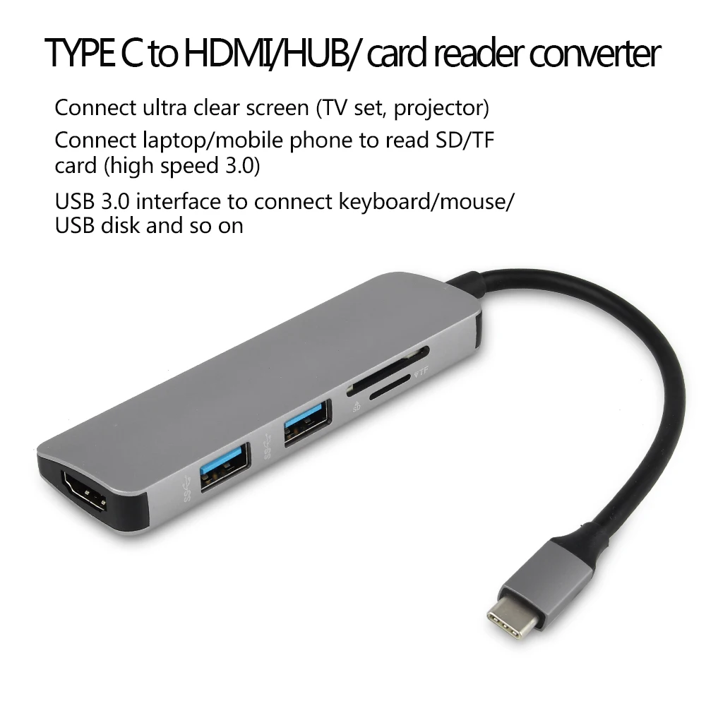 5 в 1 USB C концентратор для MacBook Pro / huawei mate 10/20 Pro USB-C-HDMI Micro SD/TF кардридер адаптер type C USB 3,0 концентратор