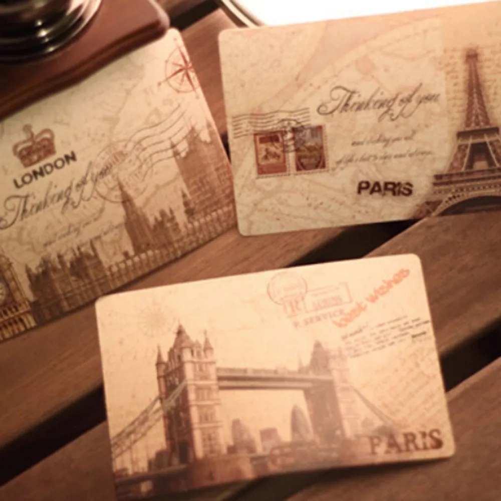 1Set DIY Scrapbooking Europe Vintage Stamp Christmas Postcards Greeting Birthday Message Cards Wedding  Party Decoration Acc