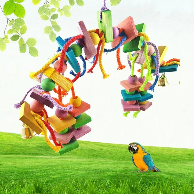 Parakeet жевательная игрушка попугай птица игрушки деревянные блоки Хлопок Веревка висячая веревка качели птицы Игрушка для укуса