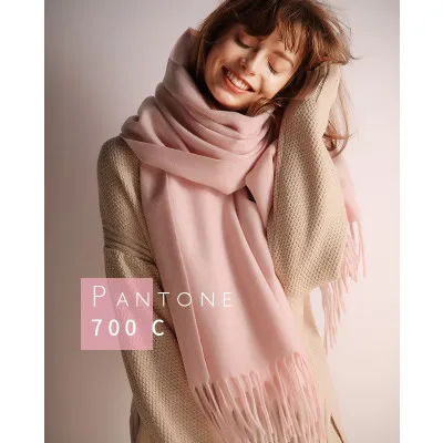 Роскошный бренд, 30% шерстяной шарф для женщин, однотонный, с кисточками, Толстый кашемир, Женская шаль, теплая зимняя Пашмина, большой длинный палантин 200X70 см - Цвет: Barbie Pink Scarf