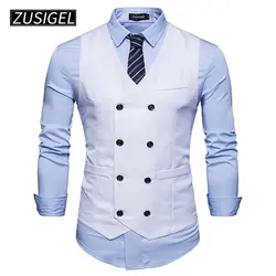 ZUSIGEL Для мужчин формальные жилет v-образным вырезом без рукавов Бизнес костюм двубортный классический жилет