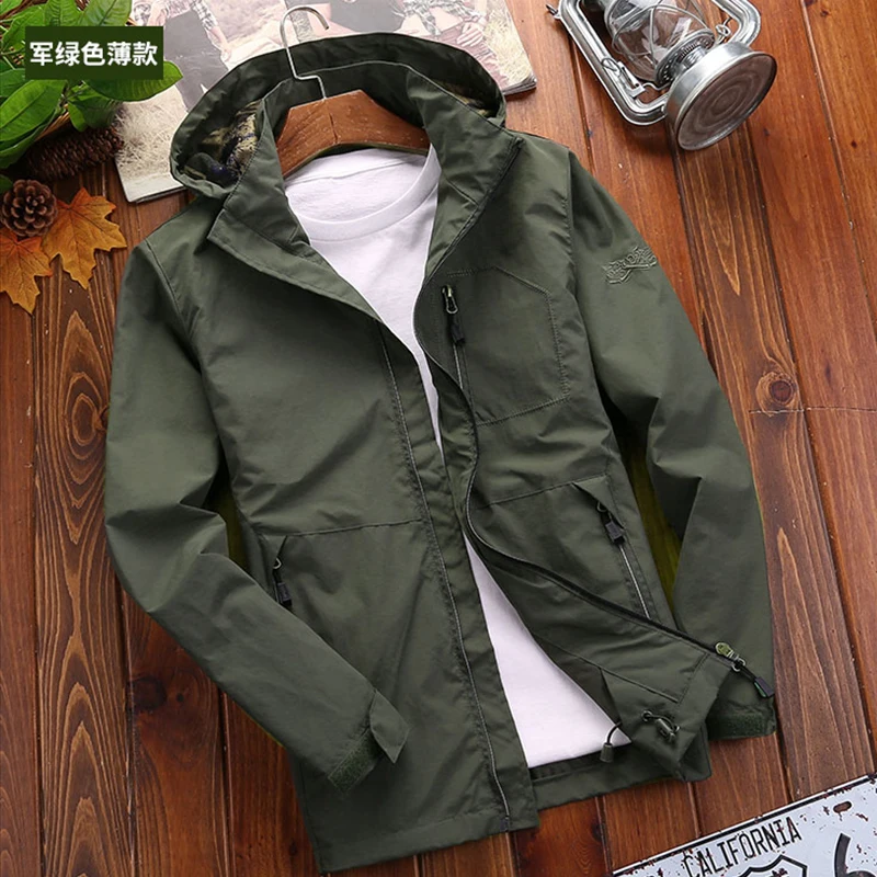 

Men's Casual Waterproof Jacket Outwear Spring Autumn Quick Dry Breathable Cargo Windbreaker Jacket Male Hooded Thin Coat 5XL