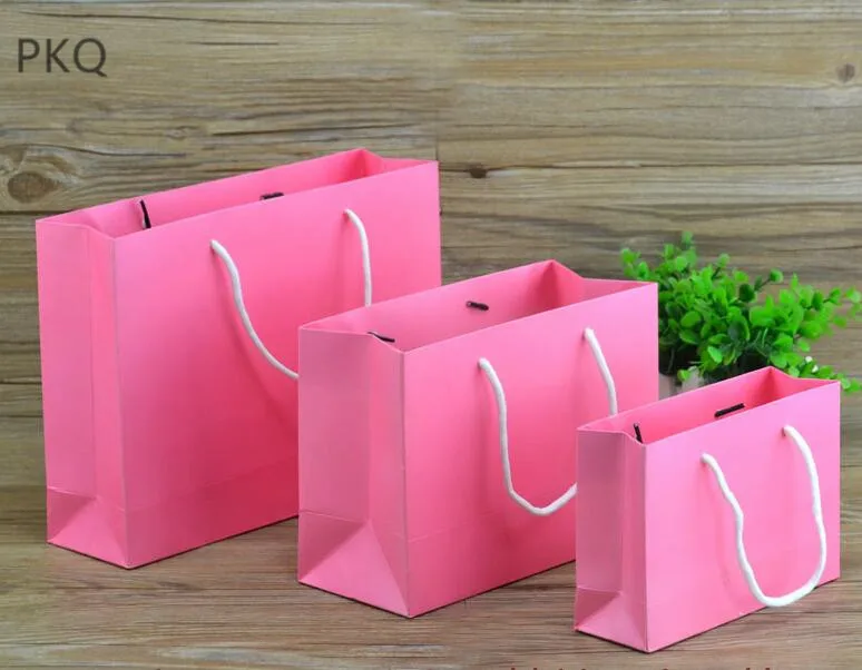 10 шт./партия, свадебная сувенирная белая бумажная Подарочная сумка, одежда, бумажная сумка для покупок для подарка, крафт-бумажная сумка с ручками 20 размеров 10/15 - Цвет: Pink color