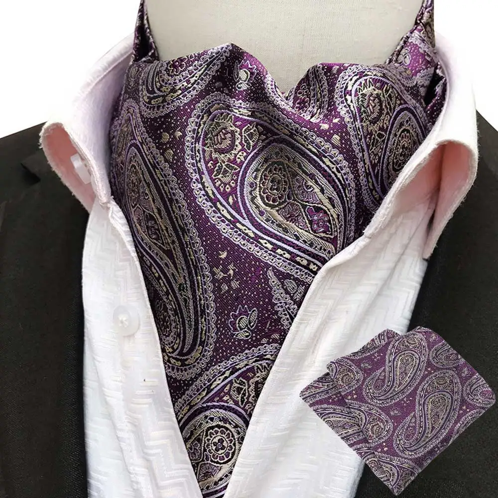  Men’s Colorful Jacquard Cravat Ascot Pocket Square Handkerchief Matching Set BWTHZ0352