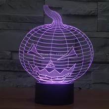 Free Shipping 7 Multi Color Changing Halloween Evil Pumpkin 3D LED Night Light USB LED Decorative Table Lamp Desk Mood Lighting