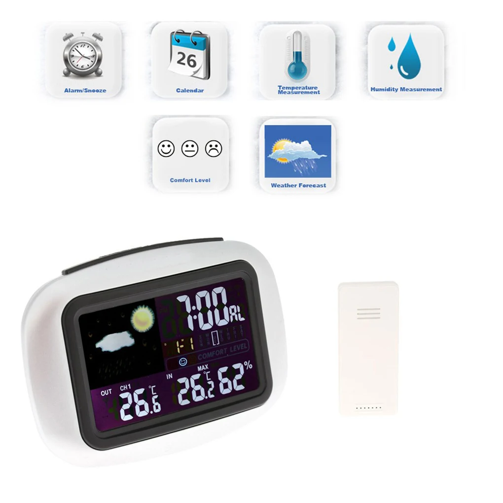

LCD Backlight Weather Station Digital Wireless Sensor Thermometer Hygrometer In/Outdoor Clock Temperature Humidity Meter