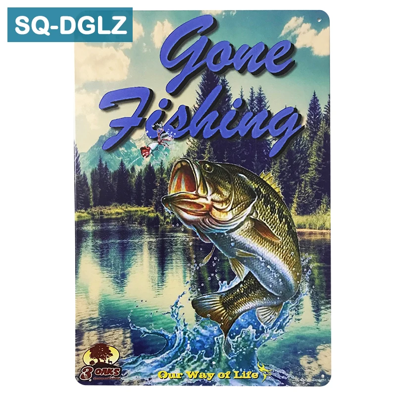 

[SQ-DGLZ]Gone Fishing Metal Sign Vintage Metal Plates Cafe Pub Club Home Wall Decor Tin Signs Retro Plaque