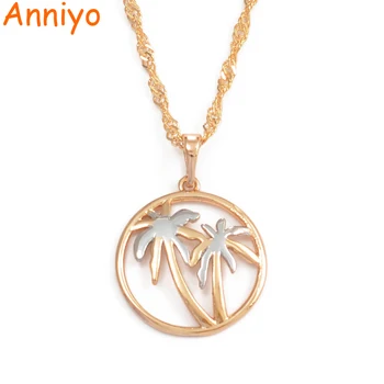 

Anniyo Two-tone/Light Gold Color Coconut Tree Pendant Necklaces Women Girl Guam Hawaii Micronesia Chuuk Marshall Jewelry #065604