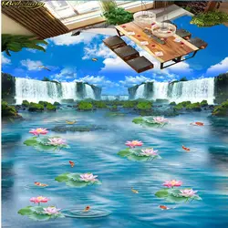 Beibehang пользовательские фото обои этаж роспись Blue Sky водопад лотоса карп Ванная Кухня дорожки 3D пол