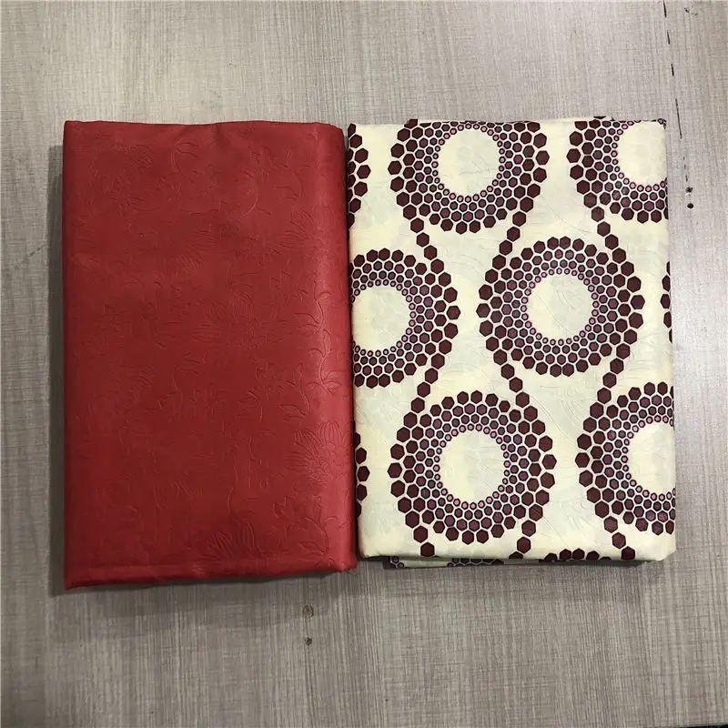 

Nigerian Embossing Guinea Baizn Riche Lace Fabric African Jacquard Brocade Women Dresses Material 5+5 Yards Basin Fabric ABS5