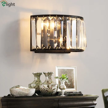 

American Bedroom Crystal Lustre Wall Lamp Vintage Matte Metal 2 Light Wall Lamp Indoor Lighting Fixtures Lumanaria Lamparas