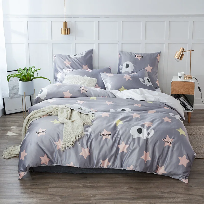 

YAXINLAN bedding set Pure color Silk Plant flowers Fashion Patterns Bed sheet quilt cover pillowcase 4-7pcs new product