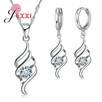

Crystal Cubic Zirconia Statement Necklace + Earrings Sets 925 Sterling Silver Spiral Shape Jewelry Sets Party Jewelry