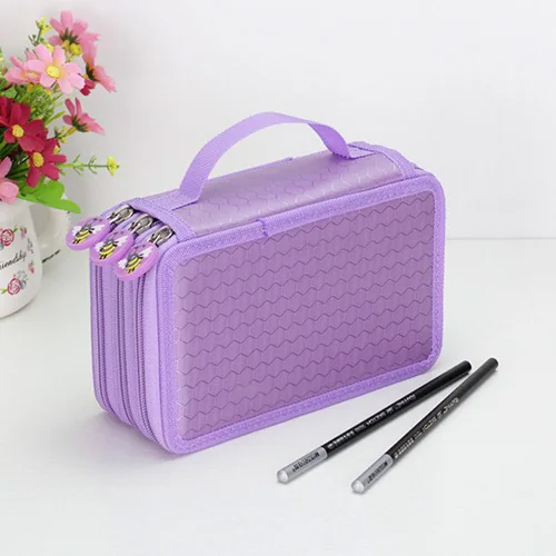Purple Bianyo 52-кредитницы 3 Слои удобный школьные карандаши чехол большой Ёмкость Цветной карандашей, пенал гелевая ручка чехол для студента подарок товары для рукоделия - Цвет: Purple
