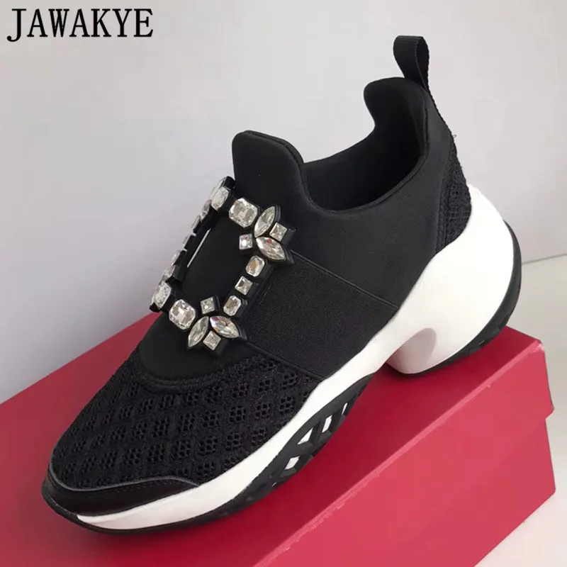 

Spring summer casual shoes Woman air mesh crystal Trainers creeper sneakers thick bottom platform rhinestone tenis feminino