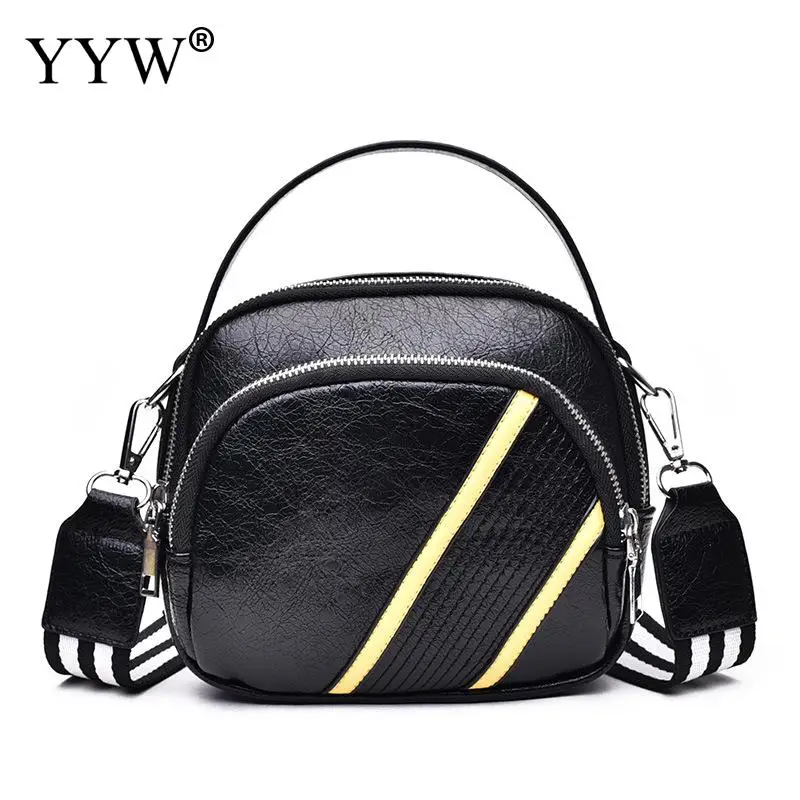 Black Casual Shoulder Bag Attached With Hanging Strap Striped Small Crossbody Messenger Bags Women Handbags Leather Hand Bag