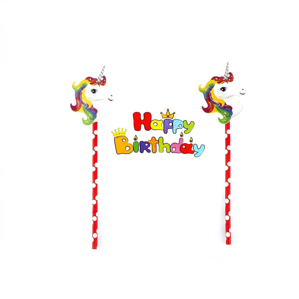 Children Kids Christmas Party Cake Decor Supplies 1Set Cute Happy Birthday Unicorn Cake Topper Baby Shower Birthday Party Decor