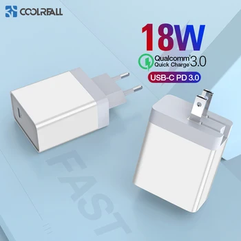 

Coolreall 18W PD Fast USB Charger Quick Charge 3.0 USB Type C Charger for iPhone 8 X XS XR PD Charger for Huawei Samsung Charger