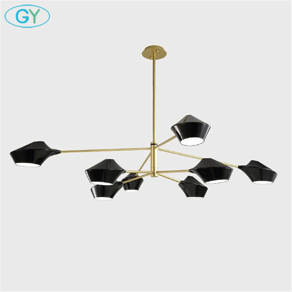 Us 560 Black Gold Candelabro Chandelier Modern Acrylic Hat Shade Lustre Hanging Lamp Industrial E14 Lustre Cristal Kronleuchter In Chandeliers
