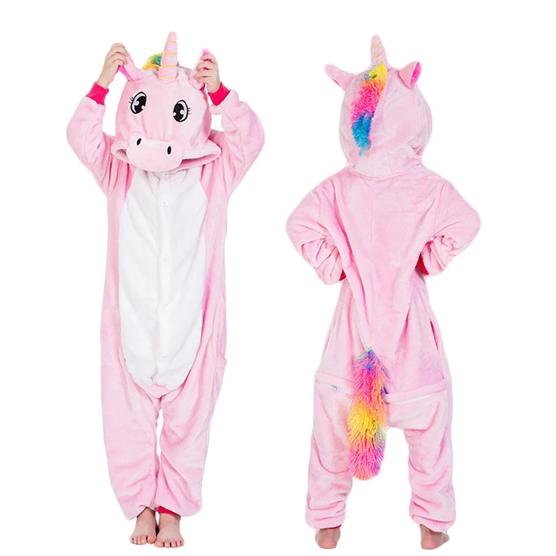 Детские пижамы со Стич-звездой и единорогом; зимние пижамы; фланелевые пижамные комплекты с капюшоном; одежда для сна с животными для девочек и мальчиков; одежда для сна - Цвет: new pink tenma