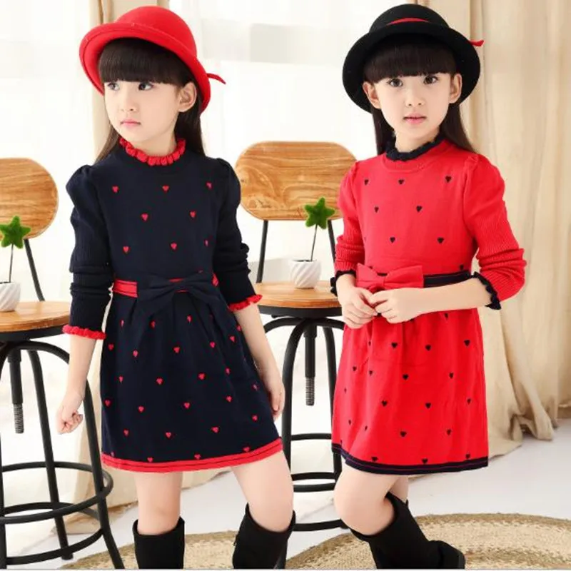 Child Princess Sweater Bowknot Heart Ruffle Dress 3